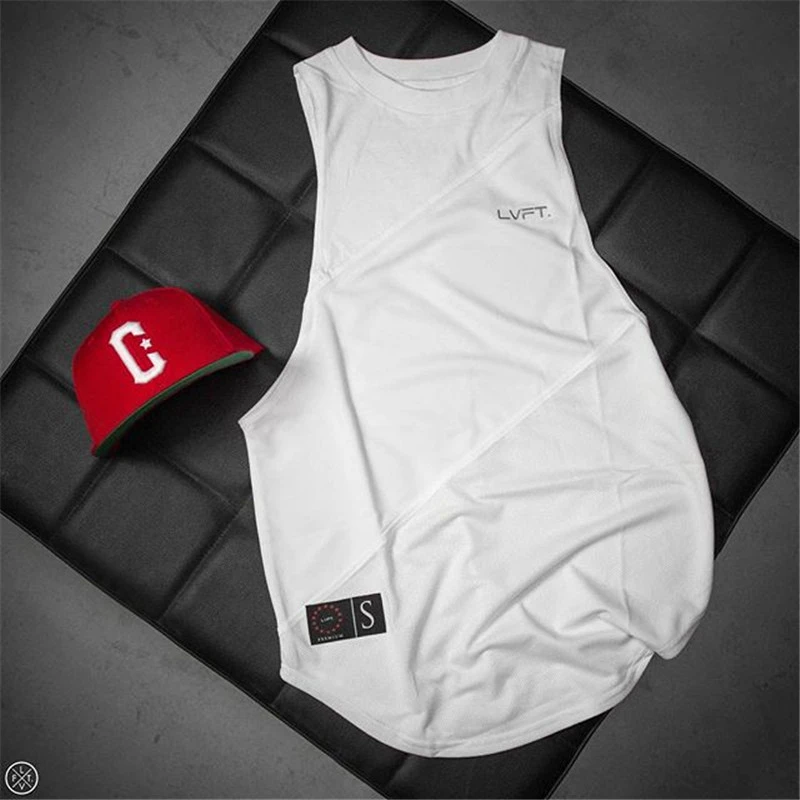 Summer Newest Brand Mens Tank Top Curved Hem Patchwork Gyms Stringers Vest Bodybuilding Clothing Fitness Man Tanks Tops