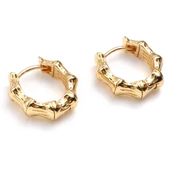 Copper Hoop Earrings Gold Color Metal Bamboo-shaped Circle Ring For Women Wedding Party Earrings Jewelry Gifts 15mm x 14mm,2PCs