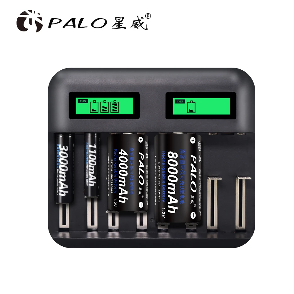 PALO-cargador de batería inteligente USB, 8 ranuras, pantalla LCD, AA, AAA, SC, C, D, tamaño de batería recargable, 1,2 V, Ni-MH, ni-cd