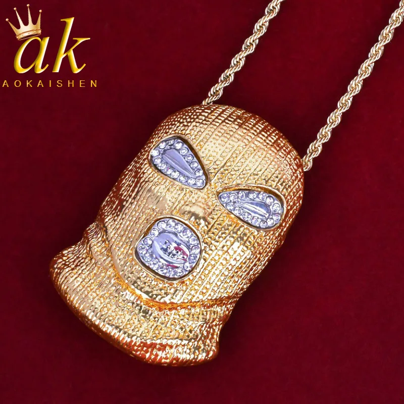 Mask  Pendant Necklace Gold Color Hip Hop Punk Rock Street Jewelry