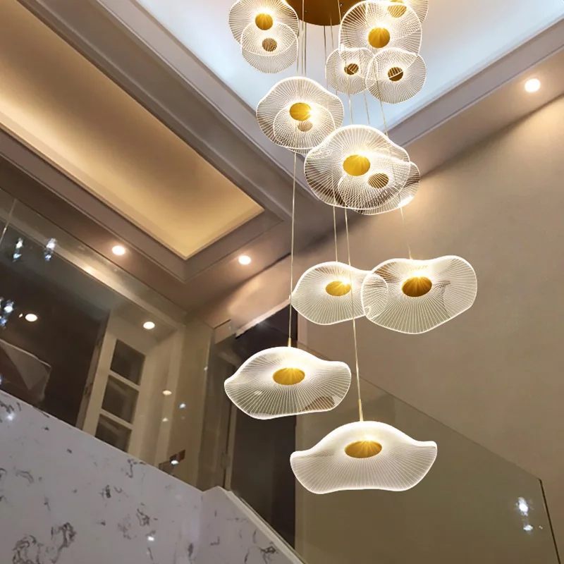 Villa Rotate Stair Led Pendant Lamps Simple Living Room Acrylic Hanging Light Dining Room Modern Chandelier Decorations For Room