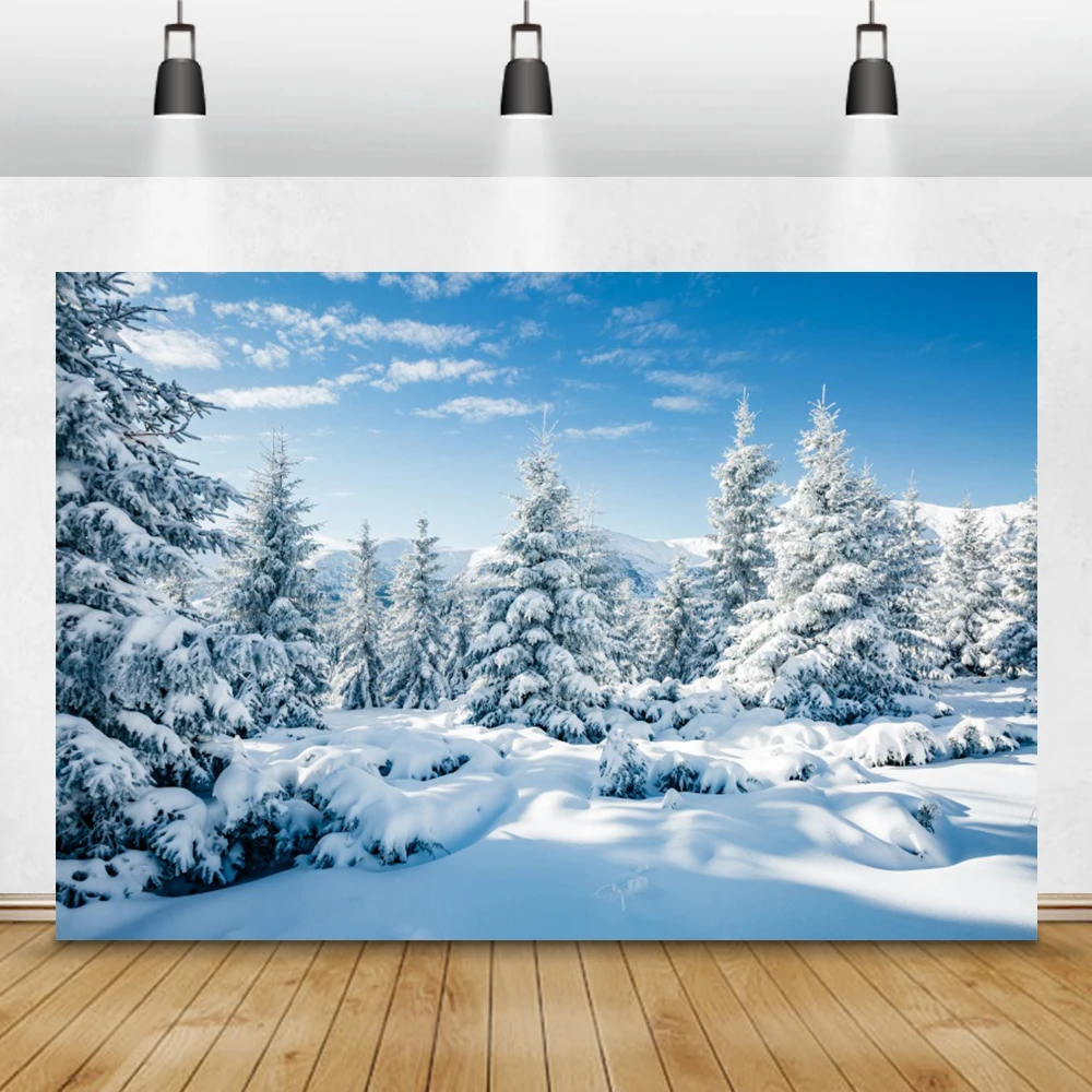 Dreamy ฤดูหนาว Photophone ป่าต้นสนหิมะภูเขาภายในบ้าน Decro การถ่ายภาพฉากหลังภาพพื้นหลัง Photozone