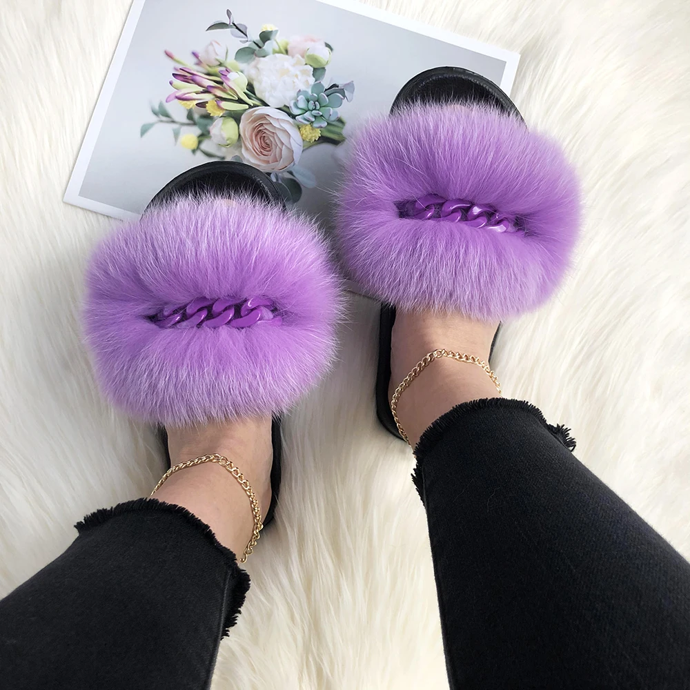 Summer Slides Ladies Slippers Fluffy Eva Fox Fur Slides Flip Flops Platform Jelly Sandals Hot Sale 2021 Slippers Women Ladies