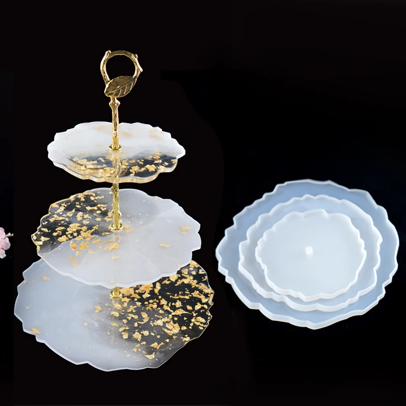 DIY Three Tiered Tray Epoxy Resin Mold Silicone Coaster Mould Geode Moule Resine Desktop Decoration 3 Tier Molde Bandeja Flor