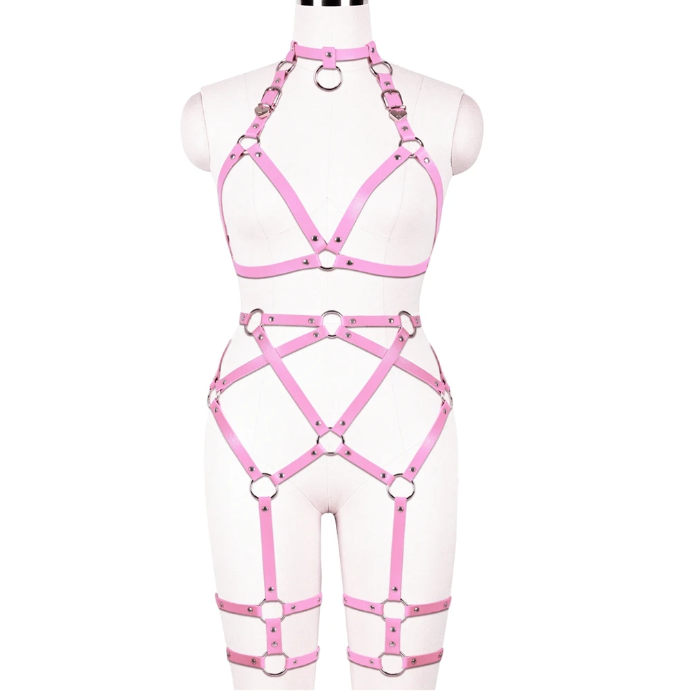 Goth Body Harness Bondage ชุดชุดชั้นในเซ็กซี่ Punk ถุงน่อง Garter Belt Suspender สายรัดหนังเร้าอารมณ์ชุดชั้นใน Rave สวม