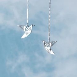 MloveAcc 925 Sterling Silver Fine Jewelry Origami Paper Crane Dangle Earrings Line for Women Girls Fashion Jewelry Gift