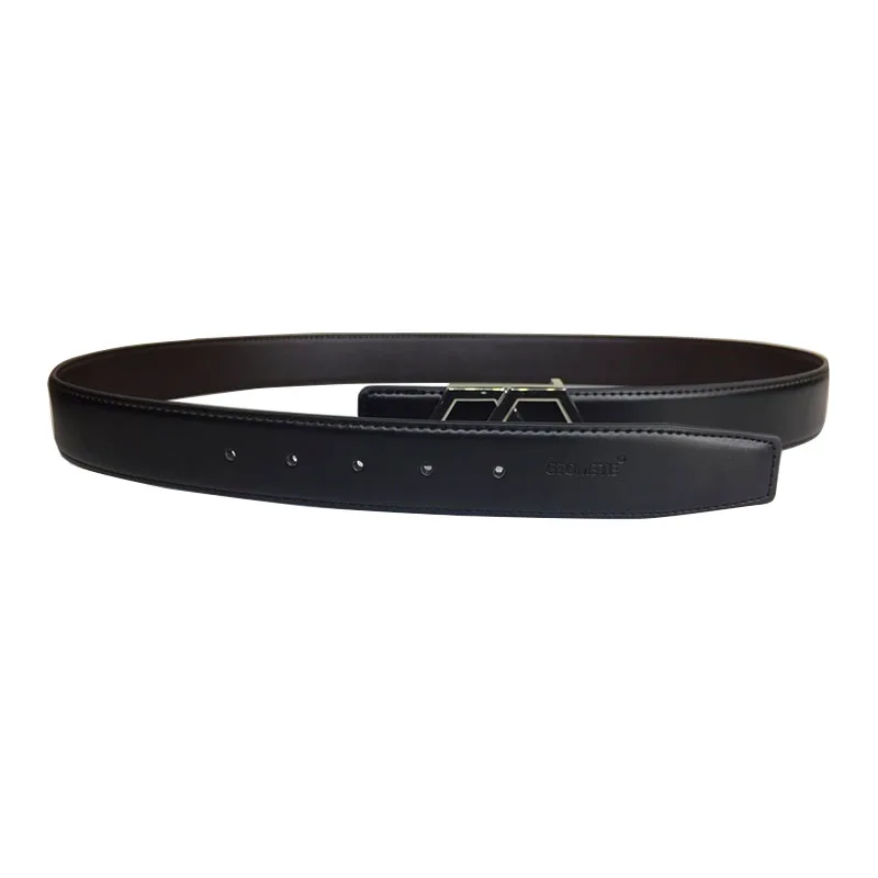 Genuine Leather Luxury Reversible Hexagon Belt ремень Black Stylish Classy Bling Silver Buckle Stainless Steel Jeans Casual