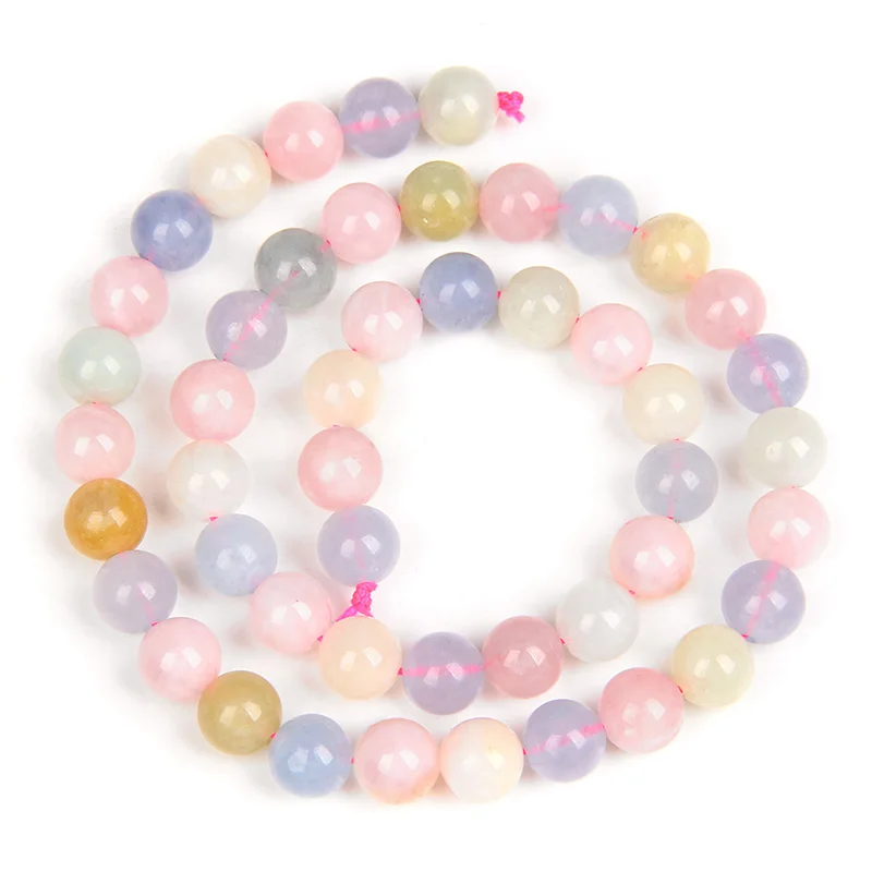 Multi-size Morganite Multicolor Round Beads For Jewelry Making Strand DIY Bracelet Necklace Isolation Bead 6-10mm