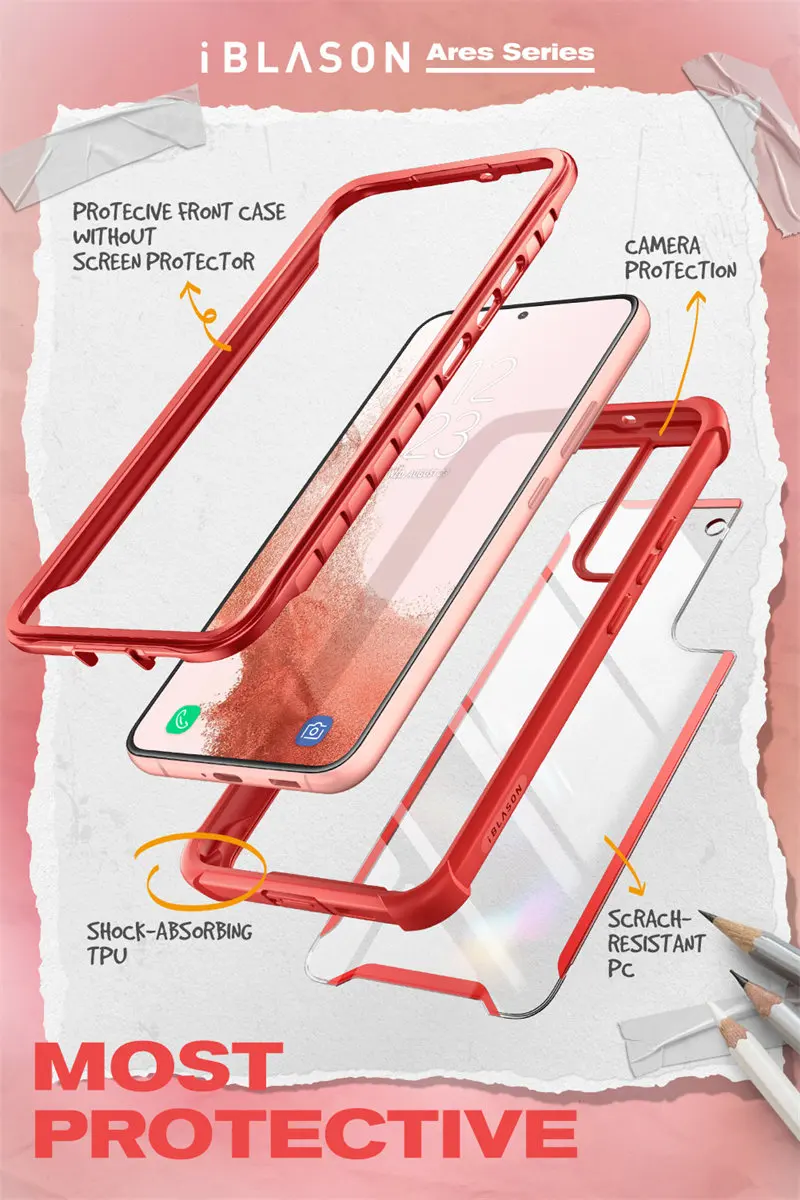 For Samsung Galaxy S22 Case 6.1inch (2022 Release) I-BLASON Ares Full-Body Rugged Bumper Cover WITHOUT Built-in Screen Protector