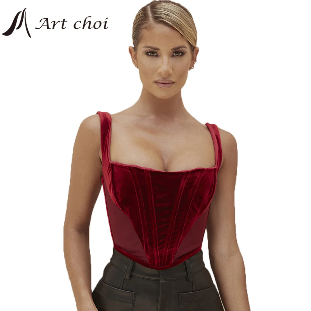 Sleeveless Velvet Corset for Women, Sexy Tank Corset, Female Vest, Waistcoat, Strapless Underwear, Backless Bustier, Solid Top,