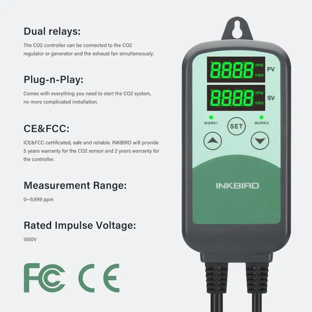 Imagem -03 - Programável Controlador de Temperatura de Dióxido de Carbono com Ndir Sensor de Co2 para Ventilação Interior e Equipamentos de Hvac Icc500t S01