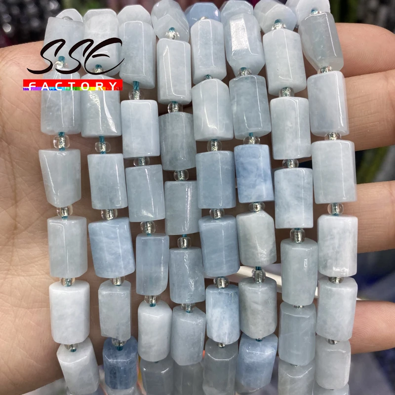 Natural Aquamarines Stone Beads Cylinder Loose Spacer Beads DIY Power Energy Healing Earring Bracelets For Jewelry Making 15