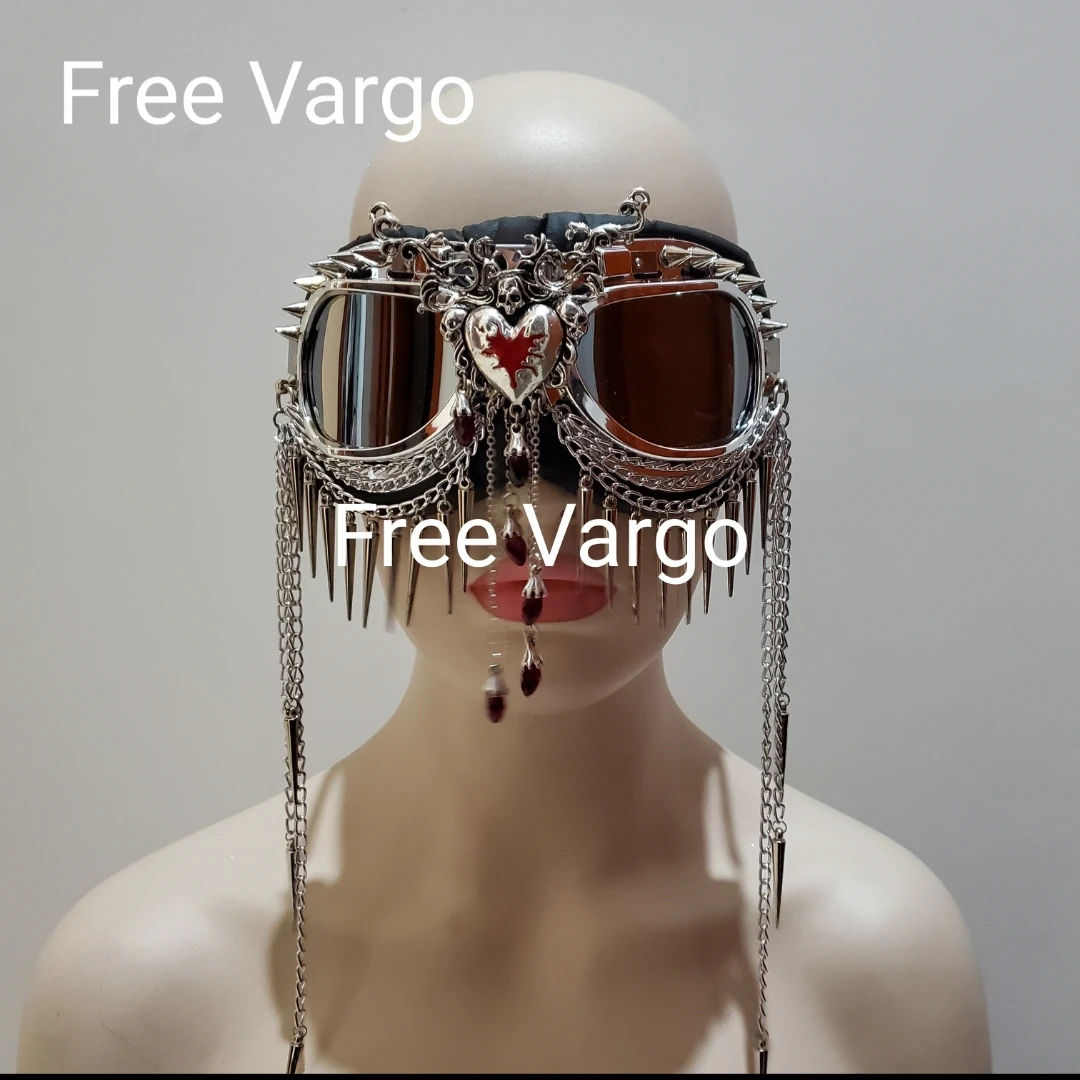 Holographic Rave Streampunk Burning Man Chain Gothic Heart Head Spike Costume Cyber Goth Goggles Masquerade Mask For Women