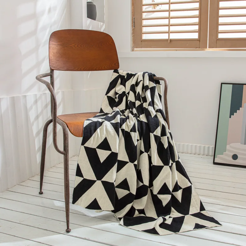 New Geometric Black And White Cotton Knitted Blanket Home Throws For Sofa Cover Decor Bedspread For Bed Plaids Blankets