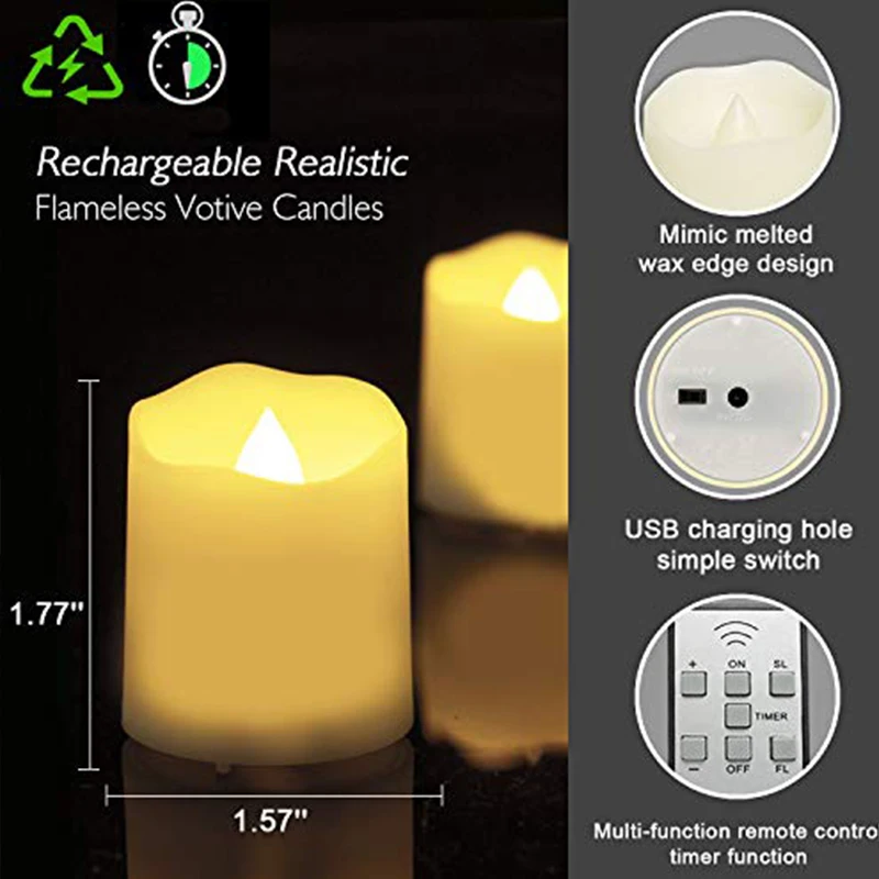 FPOO Flameless Led Candle Light For Home Christmas Party Wedding Decoration Electronic Candle Lamp Tealight Rechargeable Candles