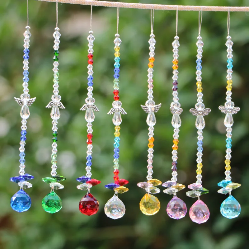 8PCS Crystal Guardian Angel Suncatcher Car Rear View Mirror Charm Home Garden Hanging Decoration Gift