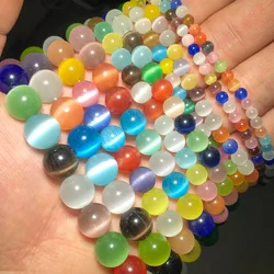 JHNBY Mixed Colors Cat's Eye opal Natural Stone 4/6/8/10/12MM Spacer glass Loose beads for Jewelry making DIY bracelets Findings