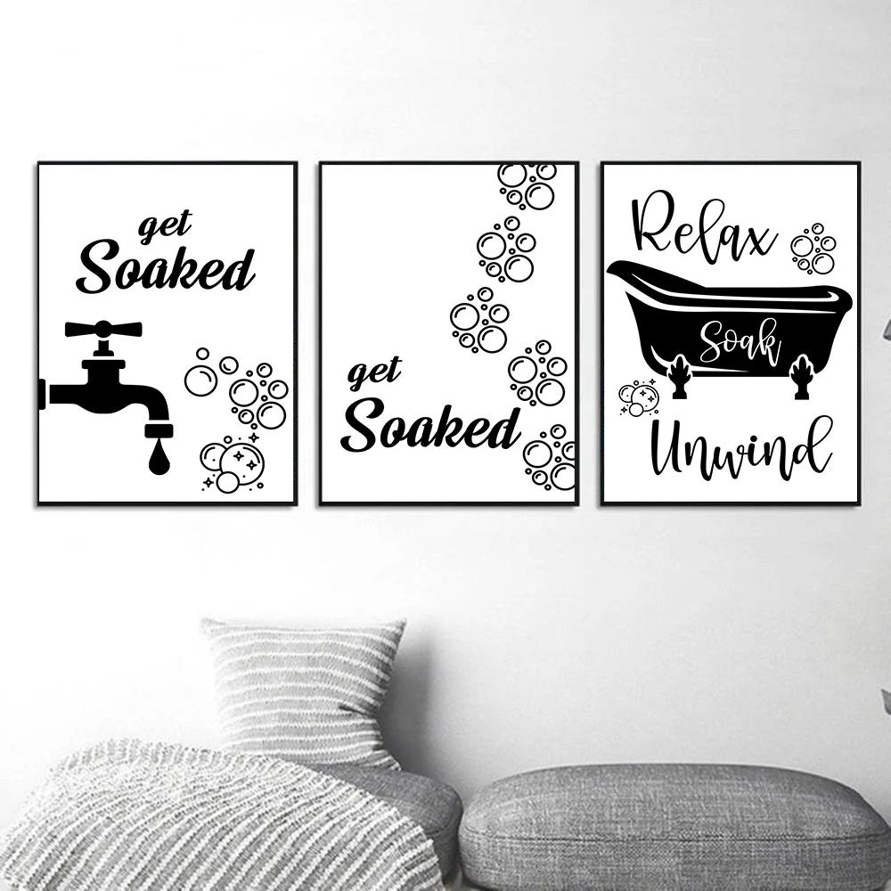 Funny Bathroom Sign Wall Art Canvas Painting Nordic Black White Qoute Wash Away Worries Poster Prints Washroom Pictures Decor