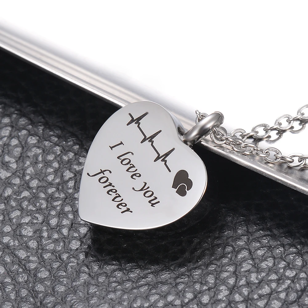 Heart Urn Necklace for Ashes I Love You  Forever Cremation Jewelry Memorial Ashes Keepsake Pendant Electrocardiogram Jewelry