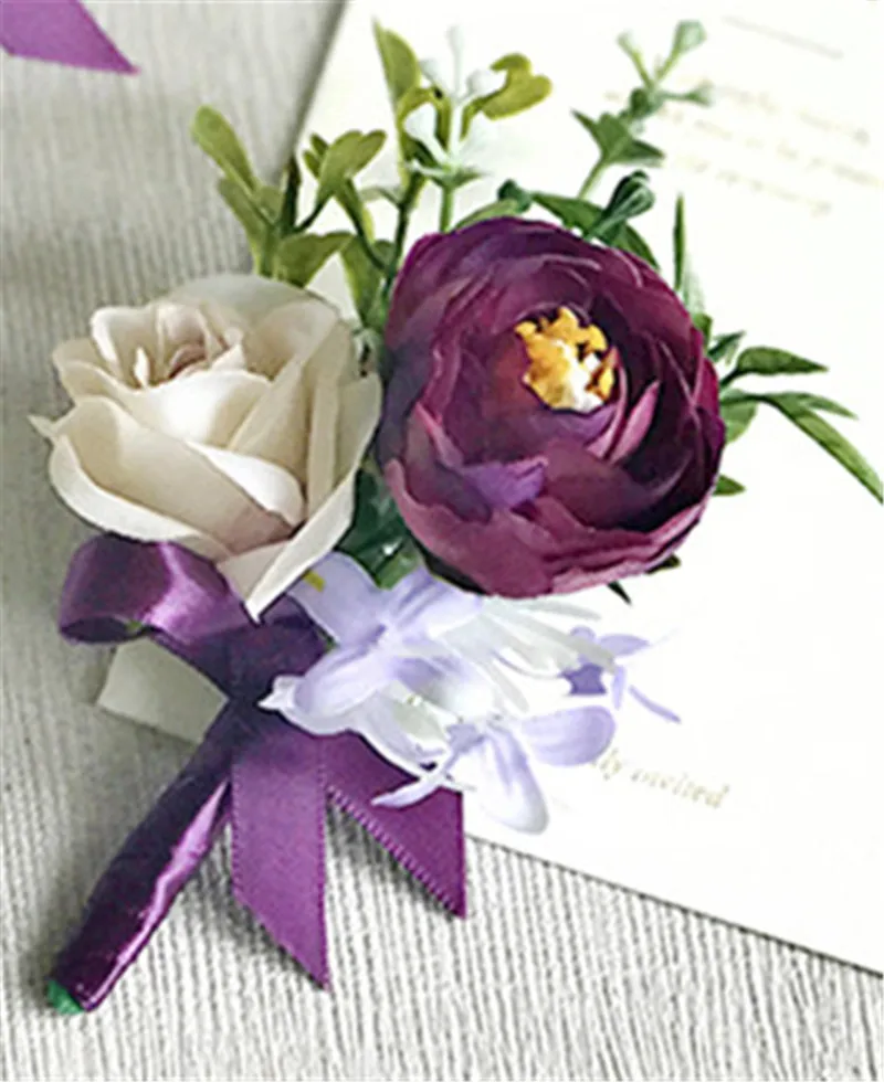 YO CHO Purple Wedding Bracelet Groom Boutonniere Wedding Corsage and Women Brooch Flore Wedding Marriage Corsage Bracelet Flower