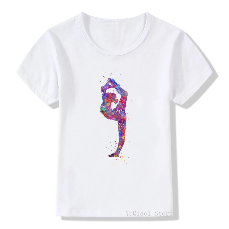 Watercolor gymnastics art print t-shirt for girls GYM lover birthday gift t shirt white custom tshirt kids clothes wholesale