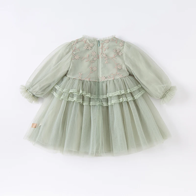 DB1220554 dave bella spring baby girls cute floral embroidery mesh dress fashion party dress kids girl infant lolita clothes