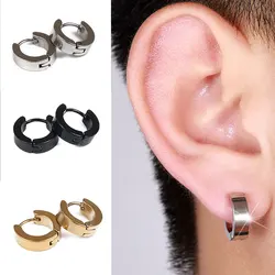 Women Men Small Huggie Hoop Earrings Gold /Silver/Black Color Stainless Titanium Steel Round Circle Earring Rock Punk Jewelry
