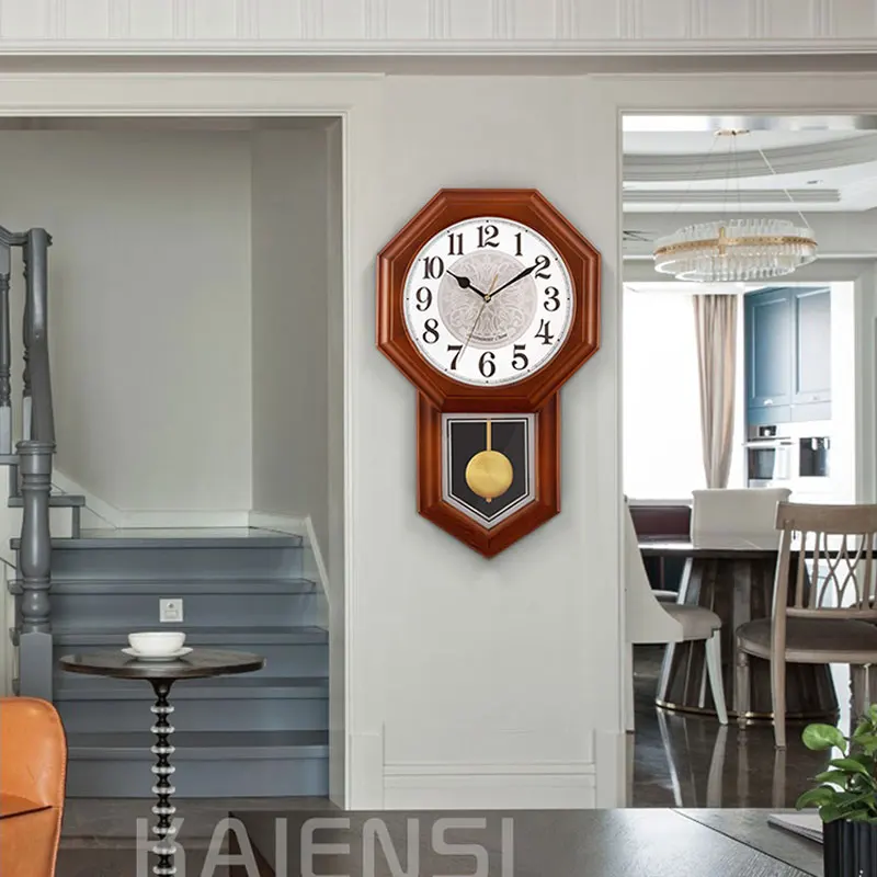 Luxury Large Wall Clock Vintage Wood 3d Pendulum Clock Wall Watch Modern Mechanism Chinese Silent Loft Cuckoo Clock Home Decor