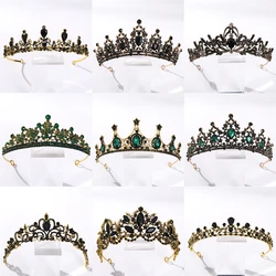 Vintage barokowy kolor czarny królowa Diadem korona Diadem kryształ Rhinestone biżuteria do włosów ślubna chluba ślubne akcesoria do włosów