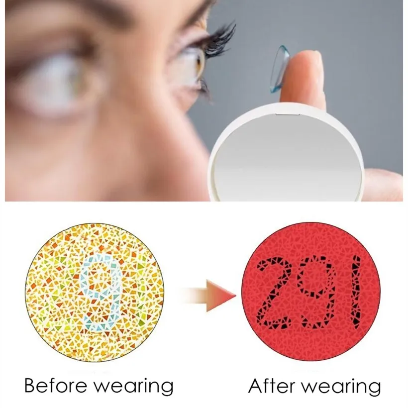 Renk körlüğü gözlük Lnvisible kırmızı yeşil renk kör gözlük kadın erkek Colorblind görünmez sürücü lisans görünümlü resim Test