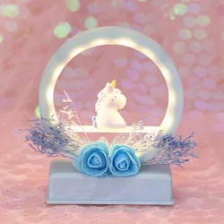 LED music night light cartoon unicorn night light children's baby room decoration decoration lamp button battery