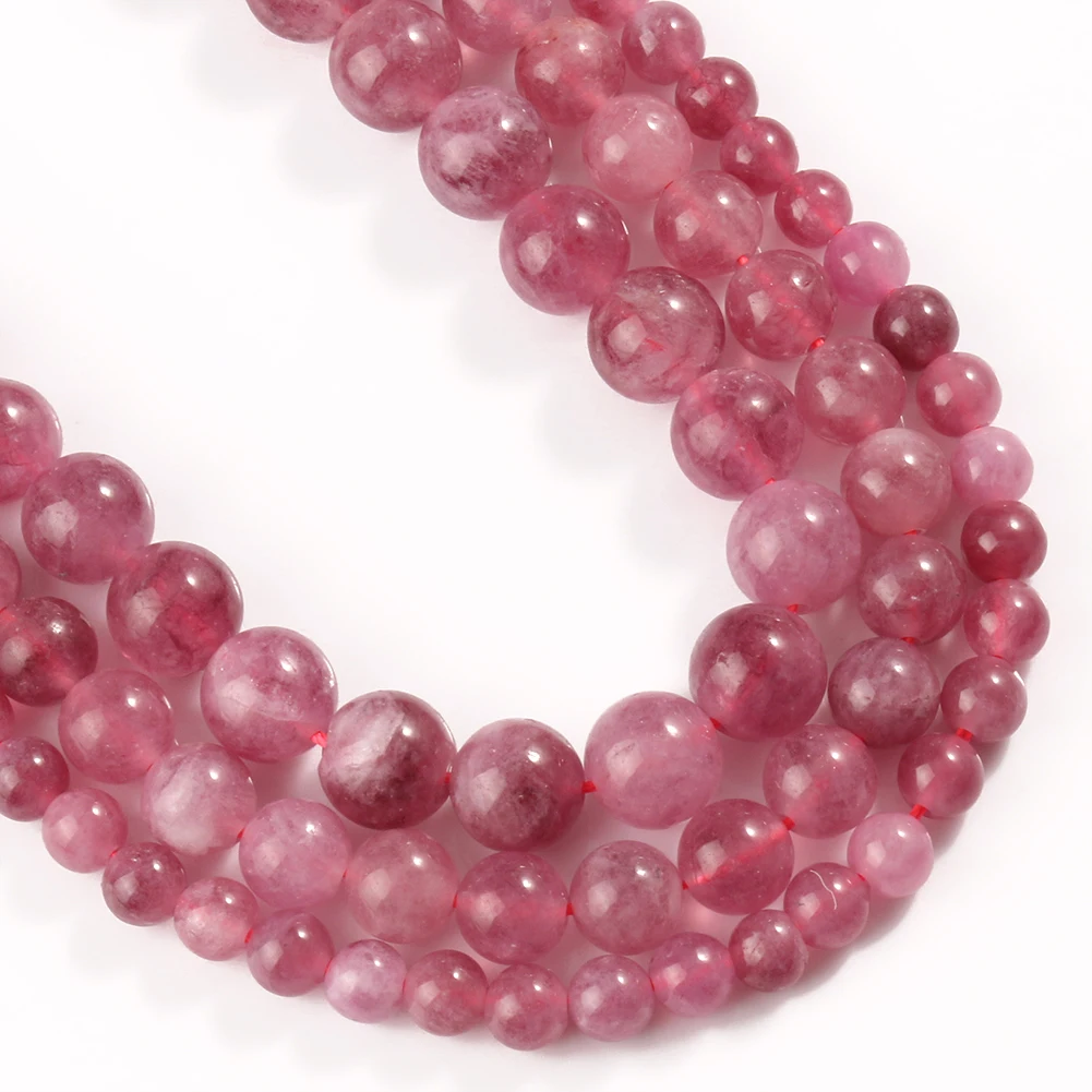 Strawberry Quartz Round Stone Beads Smooth Loose Spacer Beads For Jewelry DIY Making Bracelet Earrings Accessories 15\'\' 6 8 10mm