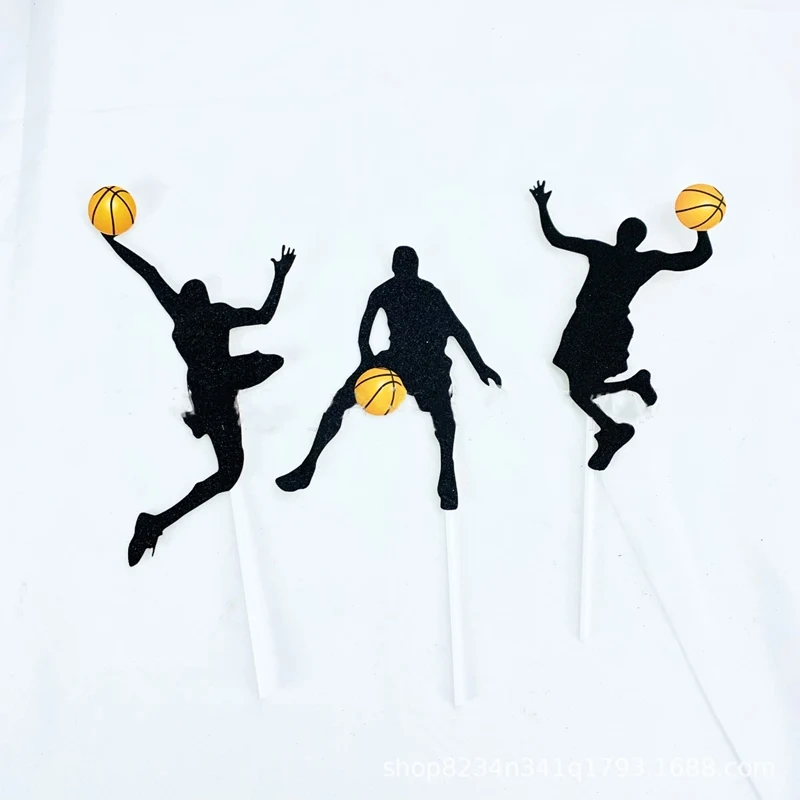 5 pcs Paper glitter basketball Cake Toppers Basketball player cake dessert Adorn card Flags Decor Cake Baking DIY Party Supplies