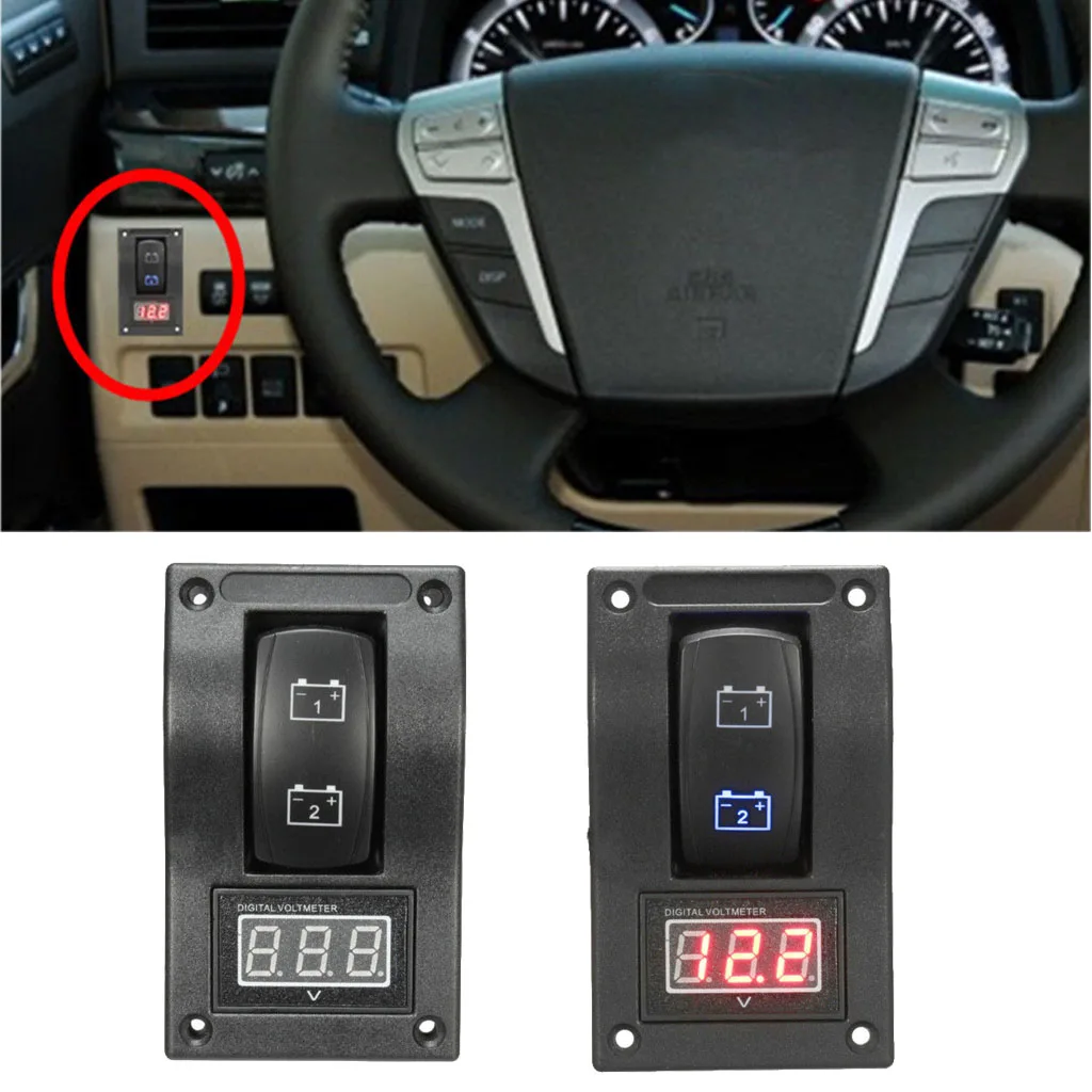 High Quality DC 12V Car Boat Dual Battery Test Panel Rocker Switch LED