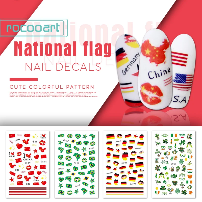

6 Different Country Ireland China Germany America Brazil National Flag Beauty Nail Decal For Female DIY Art Nail Sticker