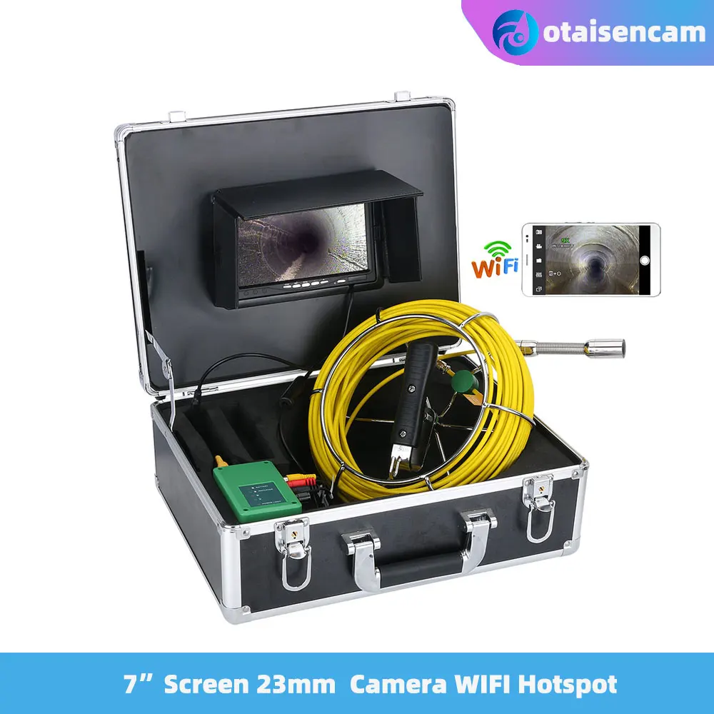 

Drain Sewer Pipeline Industrial Endoscope With 7 Inch Screen 23mm CameraWIFI Hotspot 20M/30M/40M Fiberglass Cable