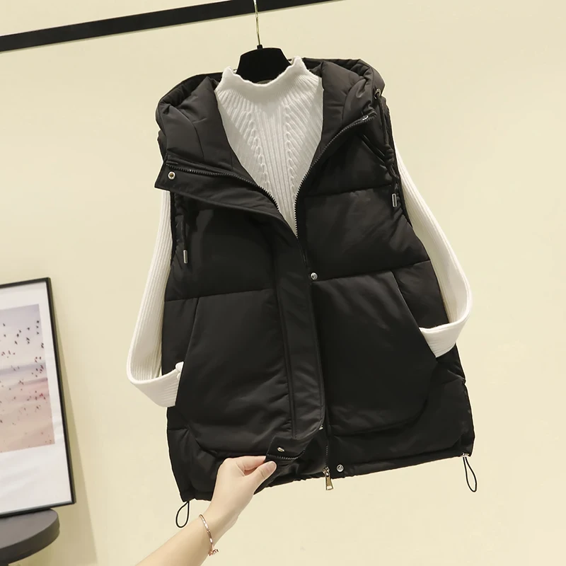 winter warm Vest Women Fashion Hooded Cotton Waistcoat Casual Winter Sleeveless Jacket female outwear