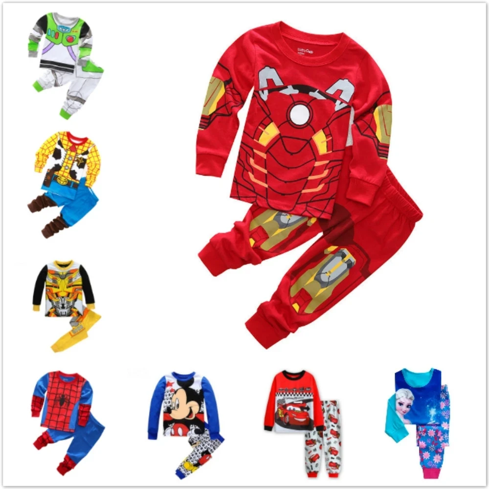 Baby Boy Clothing Set SuperHero Iron Man Mickey Cars Cotton Kid Clothes Long Sleeve Toddler Pyjamas Girl Sleepwear Pajamas Sets