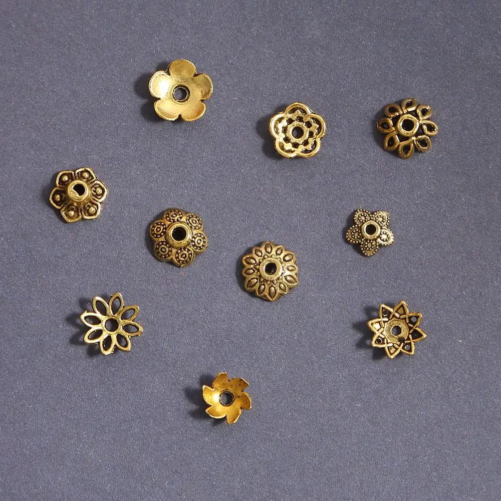 Embouts de perles de fleurs couleur or tibétain Antique, 50 à 200 pièces, pour la fabrication de bijoux, la couture, accessoires de bricolage, vente en gros