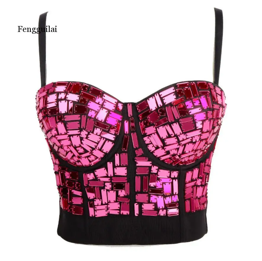 

Sexy Rock Style Bra Corset Women Gem Bling Sequin Bra Crop Top Body Shapewear Bustier Corset Nightclub