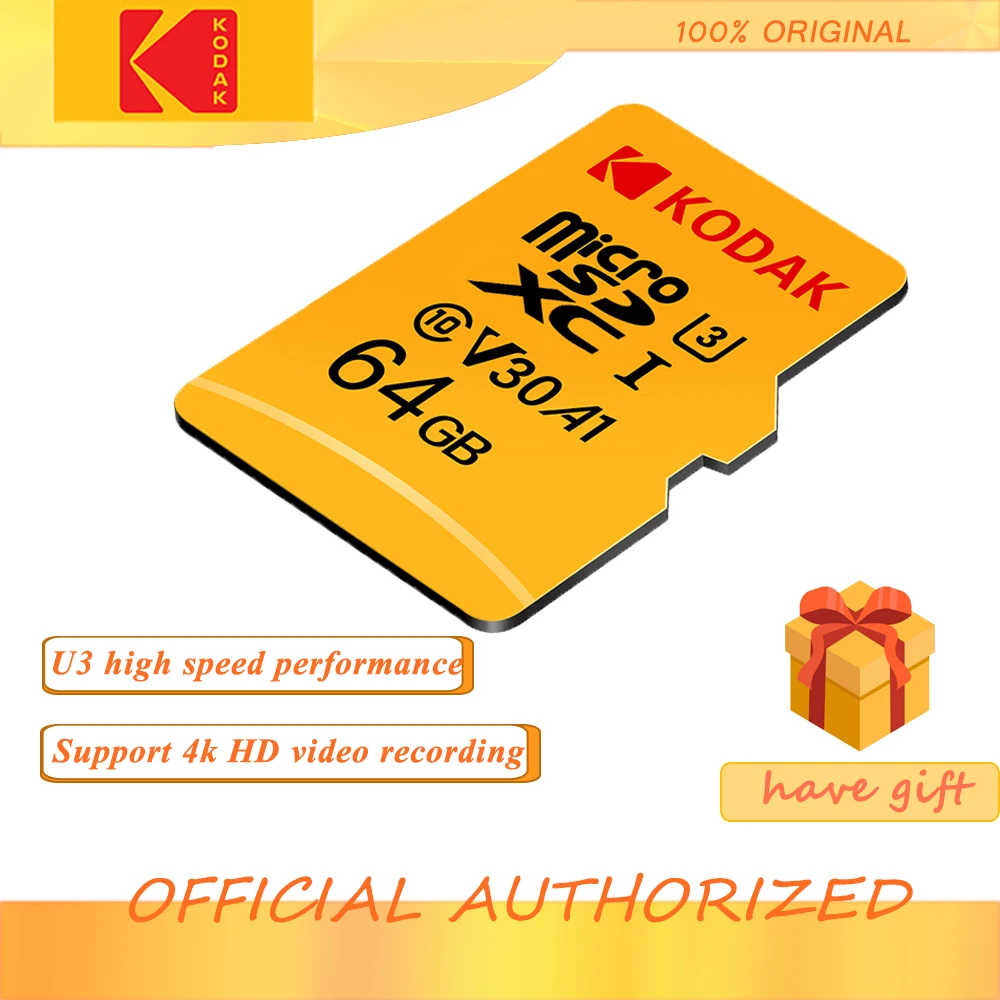 Карта памяти KODAK MicroSD, класс 10, 16 ГБ, 32 ГБ, 64 ГБ, 128 ГБ, 512 ГБ, U3, 4K