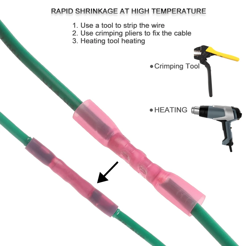 25/50PCS Heat Shrink Butt Wire Connectors AWG 24-10 0.3-6.0mm2 Waterproof Insulated Automobile Wire Cable Crimp Terminals