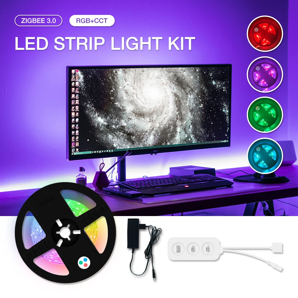 Gledopto Zigbee 3.0 Smart RGBCCT LED Strip Light Three-Button Key Controller Kit Compatible With Tuya APP/Voice/Remote Control