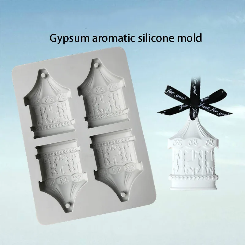 Molde aromático de yeso con carrusel de 4 agujeros, molde creativo de silicona 3d colgante para coche, decoración de coche, molde de vela hecho a