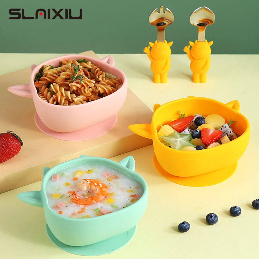 Baby Silicone Bowl Spoon Set Baby Feeding Silicone Tableware Baby Dishes BPA Free Silicone Portable Tableware for Children