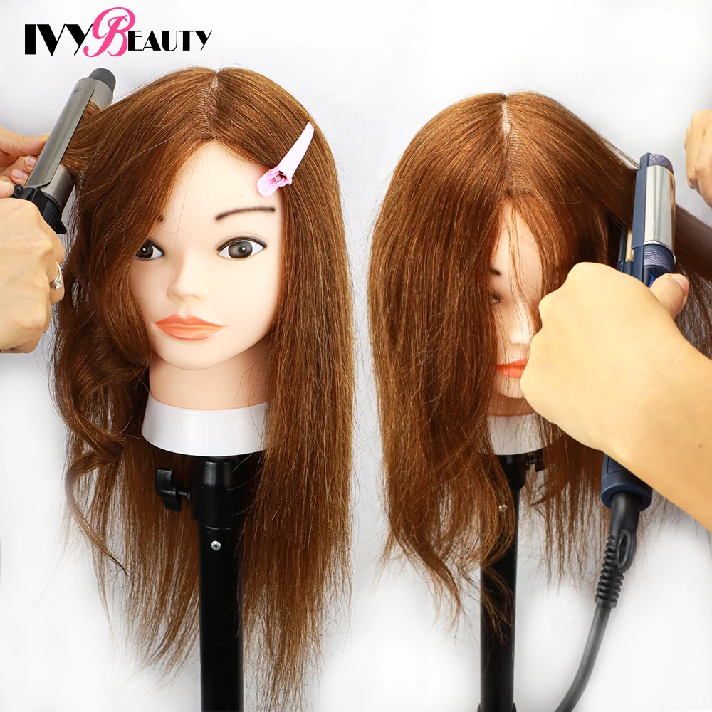 Mannequin Hoofd Met 100% Menselijk Haar, Echt Haar Kosmetiek Mannequin Head Hair Styling Kappers Praktijk Training Pop Hoofd