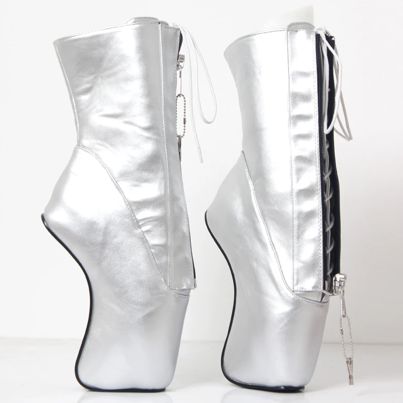 jialuowei 18CM High Heel Hoof Heelless Ballet Boots Pointed Toe Sexy Lockable Zipper Ankle Women Unisex Boots Plus Size 36-46