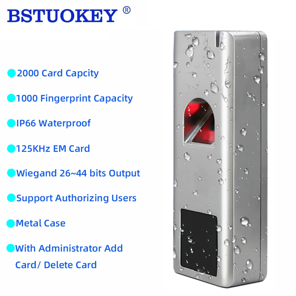 

Система контроля доступа, 1000 отпечатков пальцев, 2000 карт, водонепроницаемая, IP66