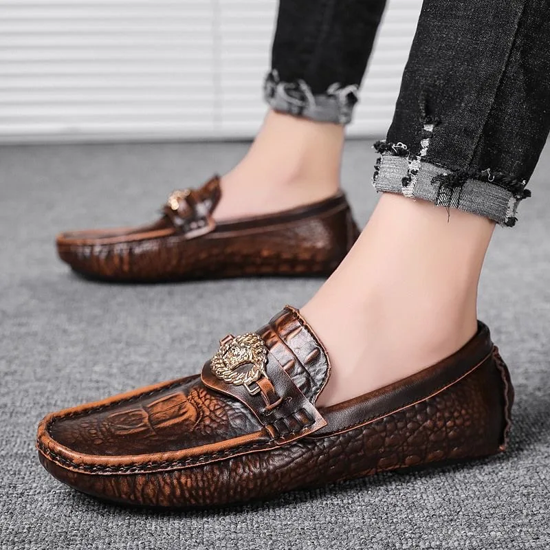 2021 Shoes Man 100% Genuine Leather Man Flat Shoes Casual Loafers Slip On Flats Shoes Moccasins Man Driving Shoes