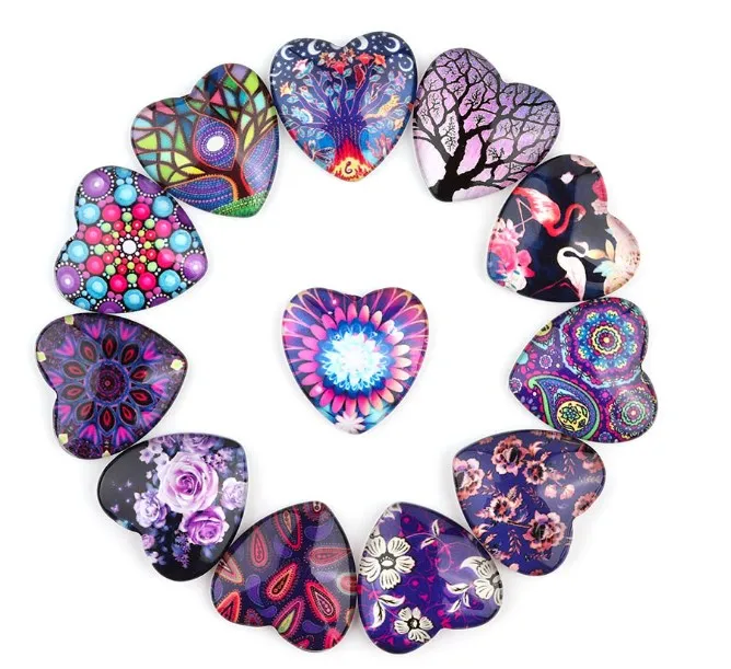 20pcs heart mixed 12mm/18mm/10mm/14mm photo glass cabochon demo flat back Making findings no hole